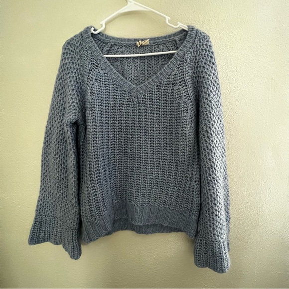 Moth Coastal Blue Knitted bell sleeve sweater size Medium wool blend - Picture 1 of 12